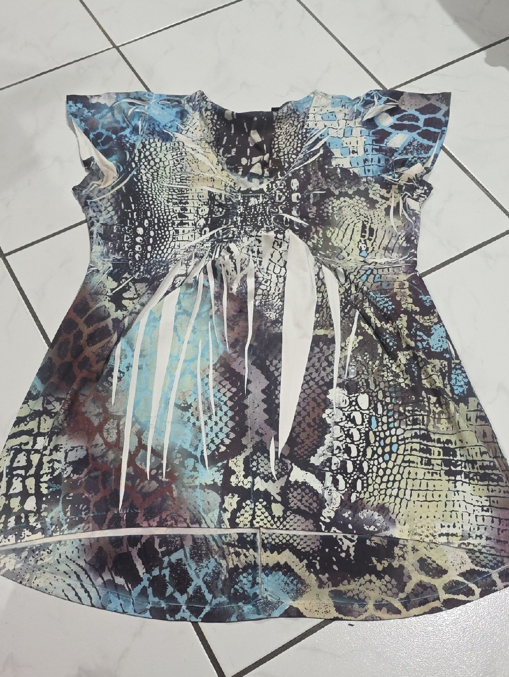 Apt. 9 Girls Blue Multi-Print Flutter Sleeve Top
